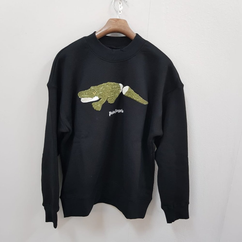 Palm Angels Men Croco Embroidered Black Sweatshirt